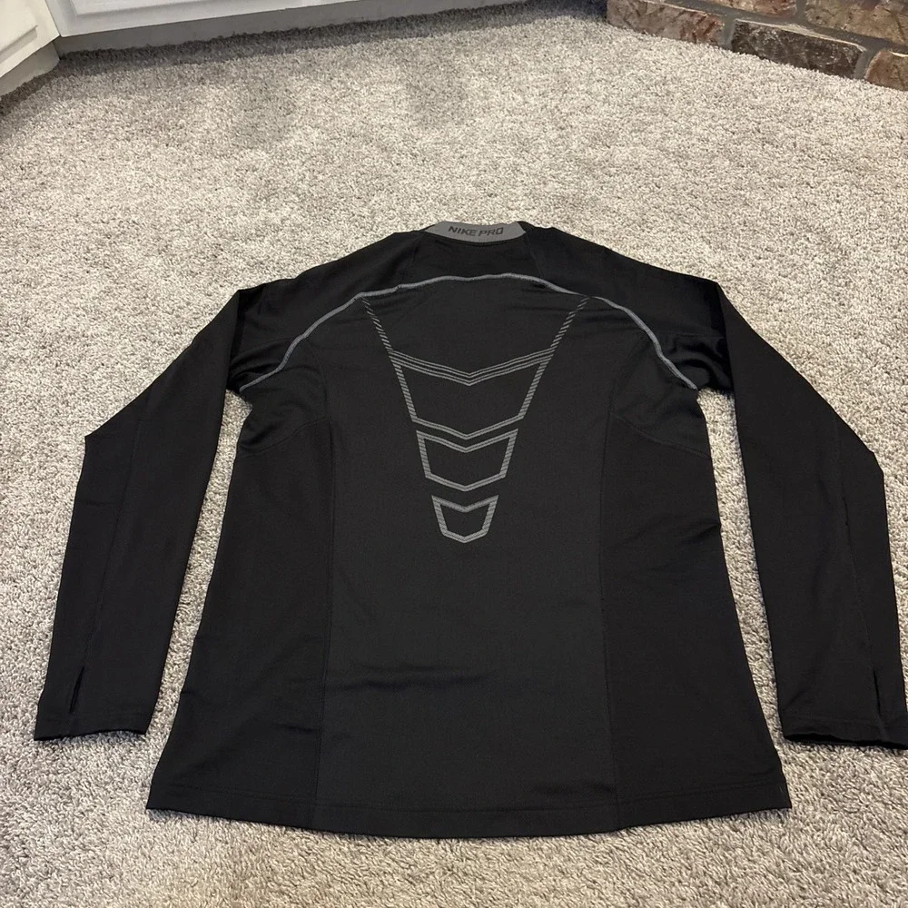 Nike Pro Shirt Mens XL 1/4 Zip Long Sleeve Black Fitted Dri Fit Pullover Black